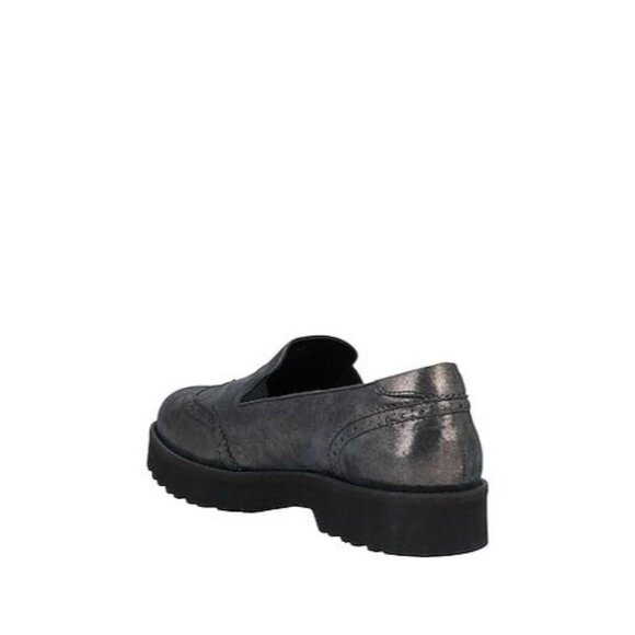 HOGAN Mens Metallic Black Silver Lead Leather Loafers Flats Sz 39 US 9 NEW NWOB - Picture 3 of 4